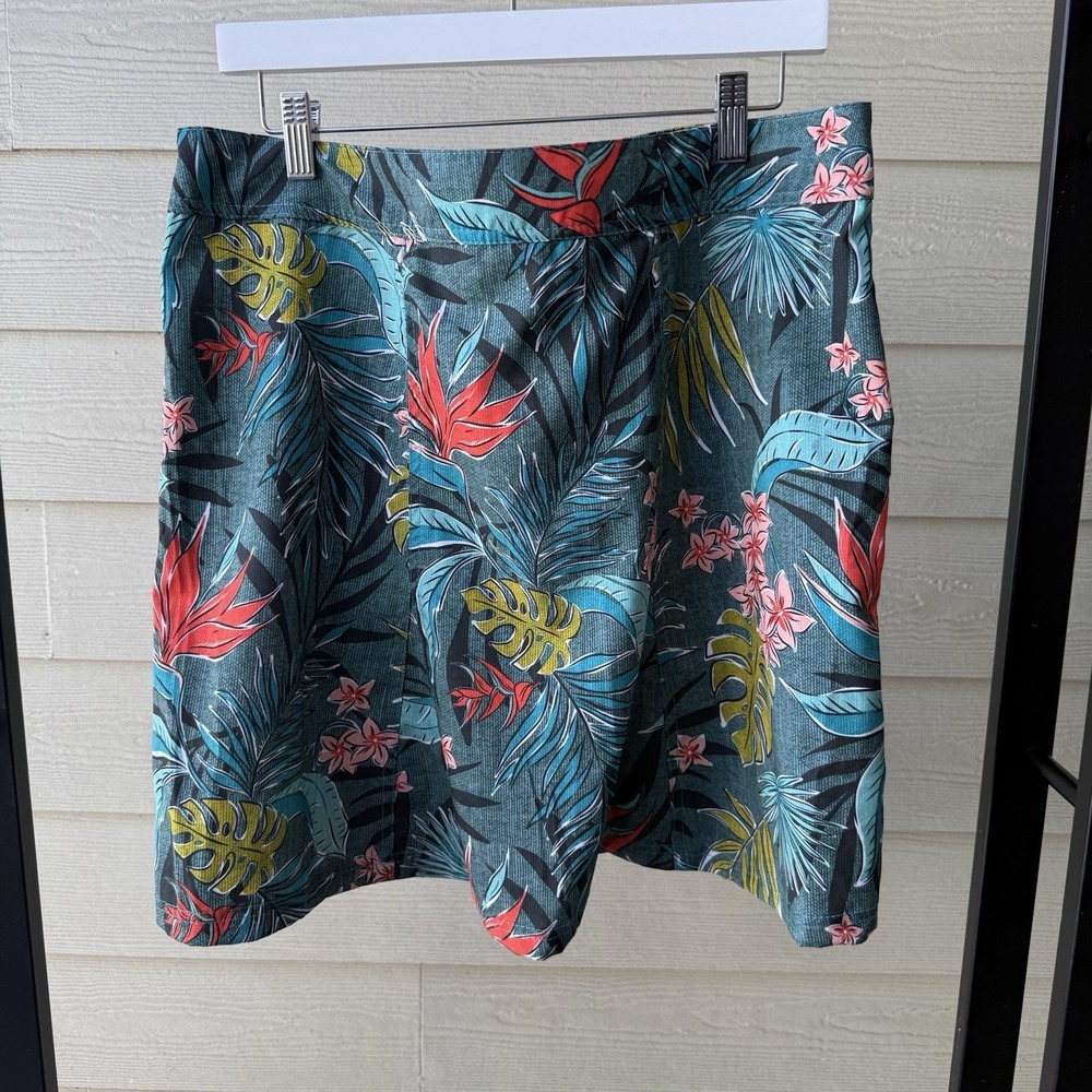 RIPSKIRT HAWAII Size Large Length 2 Wrap Skirt Green Tropical Floral Colorful